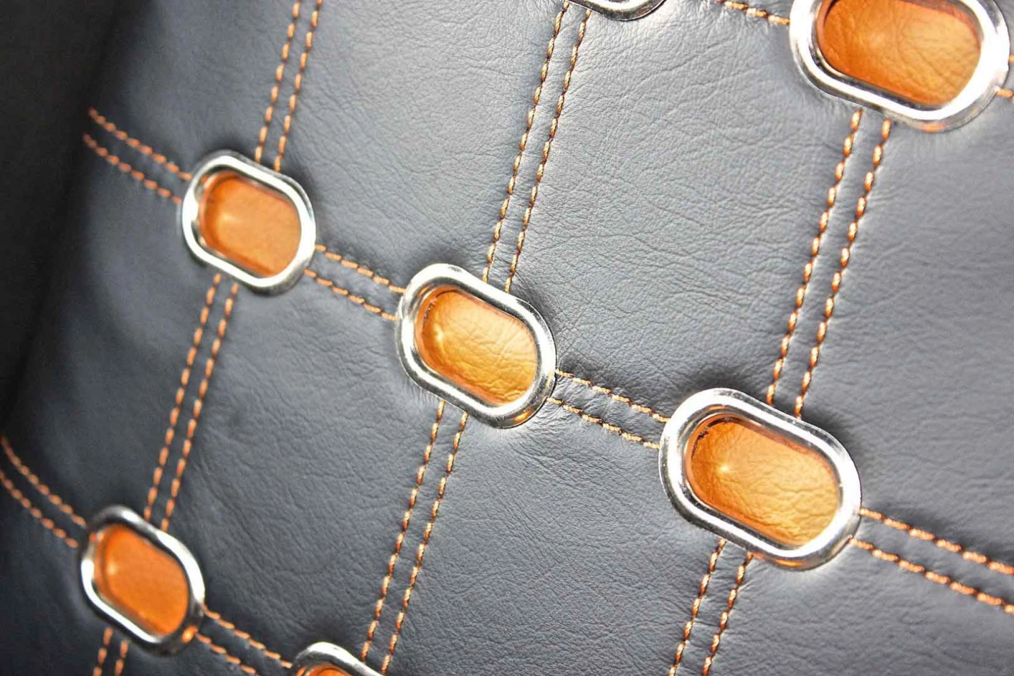 Black leather trim orange topstitching